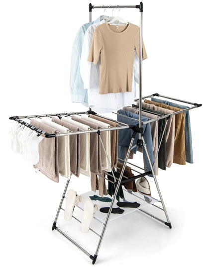 Giantex Clothes Drying Rack, Aluminum Foldable Laundry Drying Rack with with 6-Level Adjustable Height