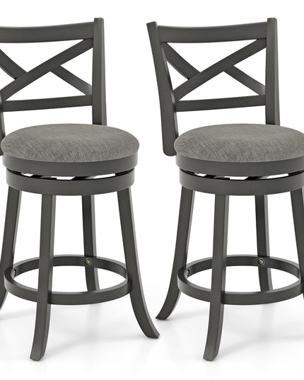 Giantex Wood Swivel Bar Stools Set of 2/4,  Upholstered Counter Height Bar Stools with X Back, Linen Cushioned Seat