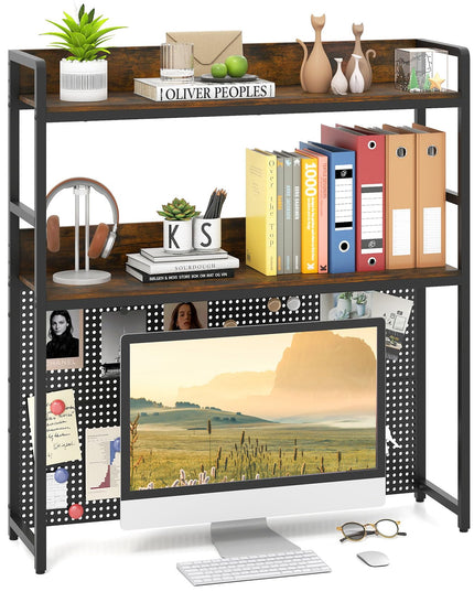 Giantex Desktop Bookshelf with Pegboard for up to 32" Computer Monitor