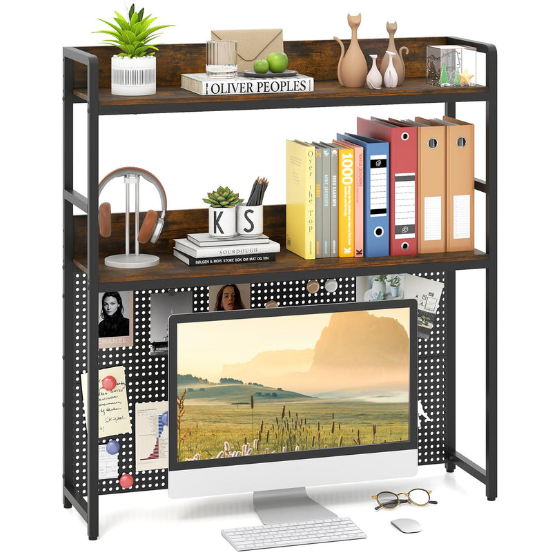 Giantex Desktop Bookshelf with Pegboard for up to 32" Computer Monitor