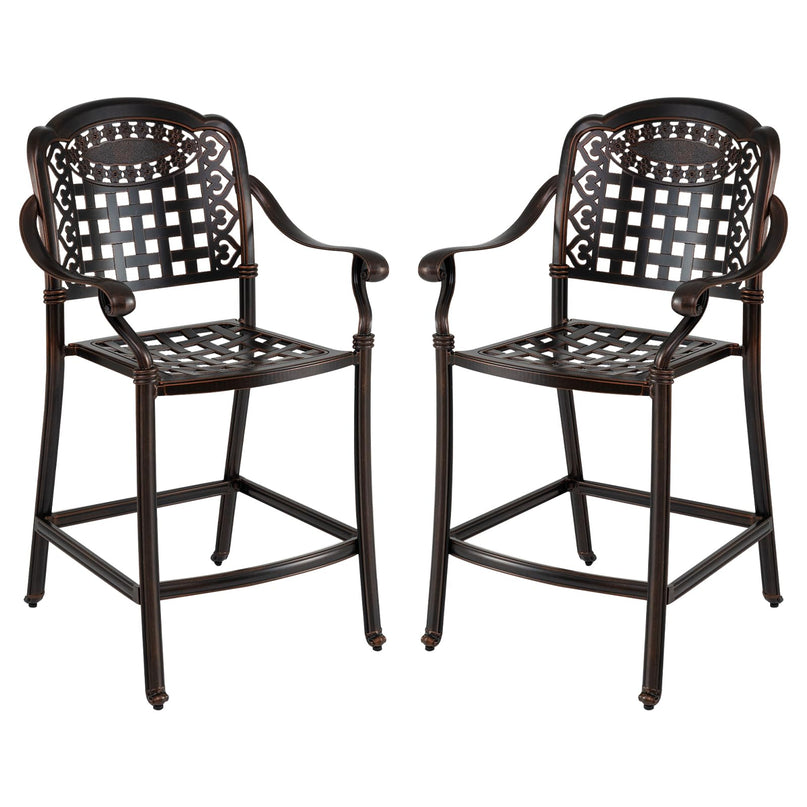 Giantex Set of 2/4 Outdoor Bar Stool 25.5 Inch Counter Height Cast Aluminum Bar Chairs