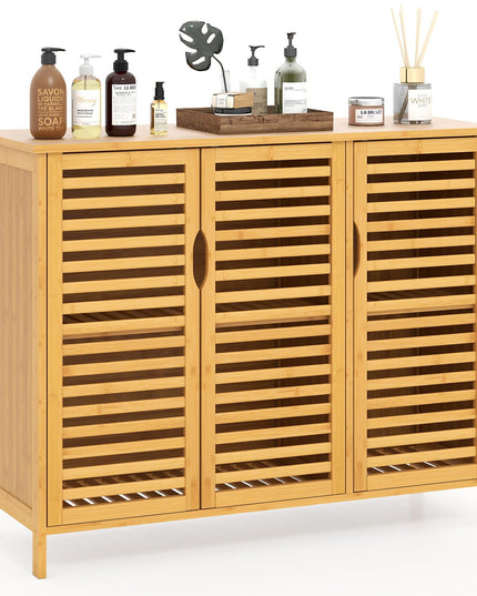 Giantex Bamboo Bathroom Storage Cabinet for Living Room Entryway Kitchen Dining Room