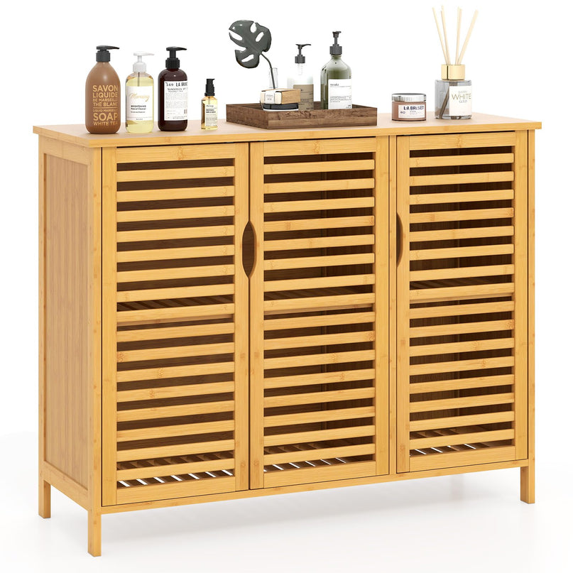 Giantex Bamboo Bathroom Storage Cabinet for Living Room Entryway Kitchen Dining Room