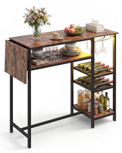 GIANTEX 55" Drop Leaf Bar Table for 2-4 with LED Light