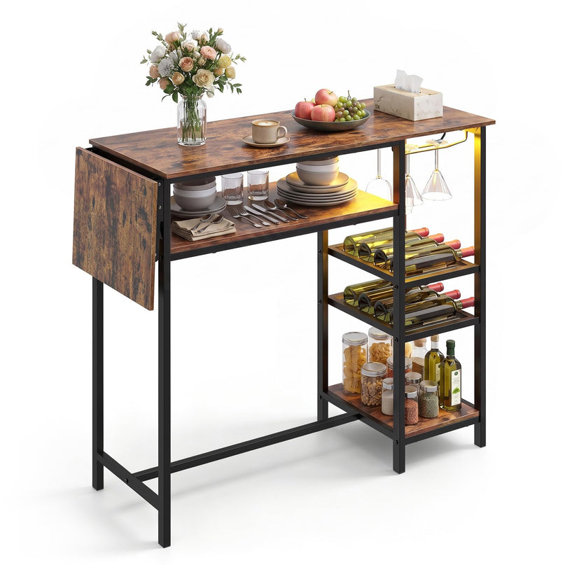 GIANTEX 55" Drop Leaf Bar Table for 2-4 with LED Light