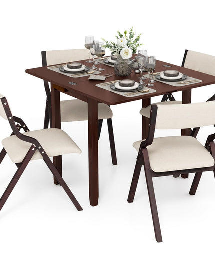 Giantex Dining Table Set for 2 OR 4, Kitchen Table Chairs Set, Expandable Dining Table with Upholstered Folding Dining Chairs