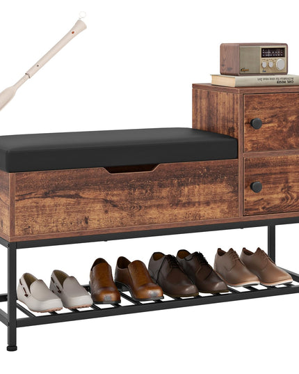 Giantex Shoe Bench with Storage - Entryway Bench with Shoe Rack, Flip Top Storage Box, 2 Door Cabinets, Padded Cushion