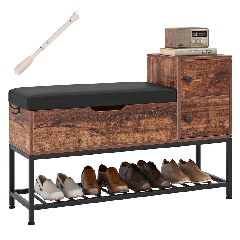 Giantex Shoe Bench with Storage - Entryway Bench with Shoe Rack, Flip Top Storage Box, 2 Door Cabinets, Padded Cushion