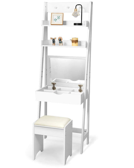 CHARMAID 3-in-1 Vanity Set with Flip Top Mirror, 6 Makeup Organizers, 2 Storage Shelves