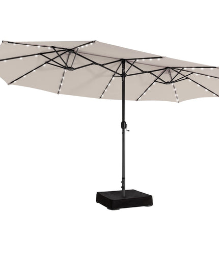 15ft Large Outdoor Umbrella Double-Sided, 48 Solar Lights, Auto-Charging Solar Panel
