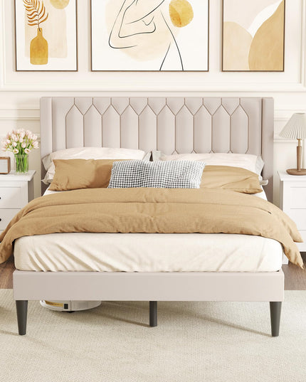Giantex Queen Size Dutch Velvet Upholstered Platform Bed with Wingback Headboard