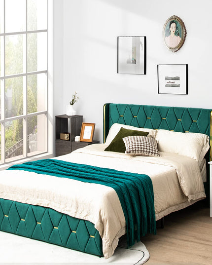 Giantex Upholstered Platform Bed Frame, Full Size Bed with Adjustable Headboard & Wooden Slat Support