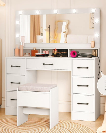 Vanity Desk with Mirror and Lights for Bedroom