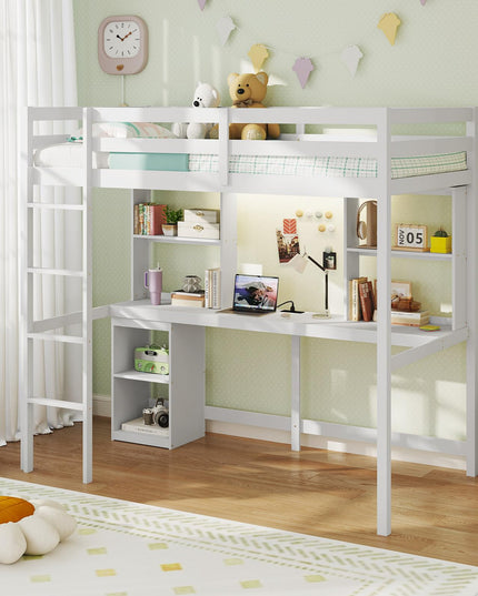 Giantex Twin Loft Bed with Desk and Hutch for Dorm Apartment