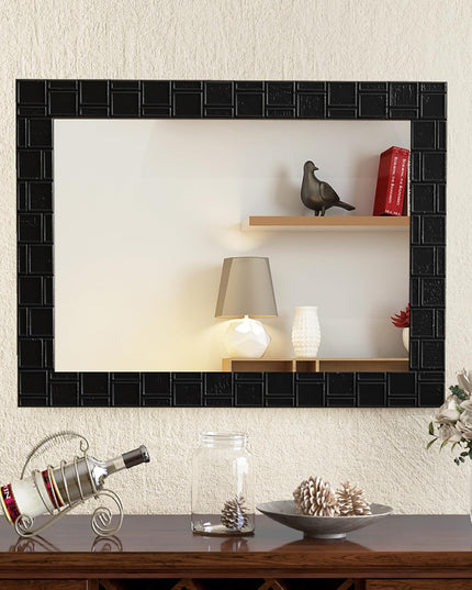 CHARMAID Wall Mirror, 32'' x 24'' Wood Framed Vanity Mirror with Hanging Hooks