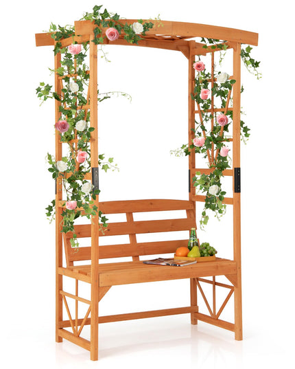 Giantex Garden Arbor with Bench - Wooden Garden Arch Trellis for Climbing Plants Vines, 2-Person Outdoor Bench