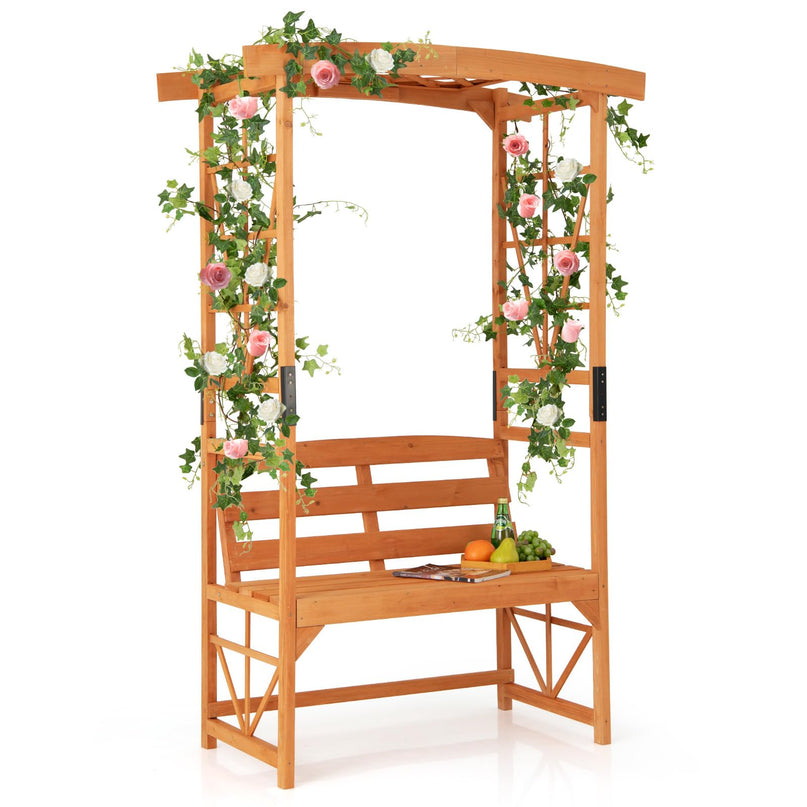 Giantex Garden Arbor with Bench - Wooden Garden Arch Trellis for Climbing Plants Vines, 2-Person Outdoor Bench