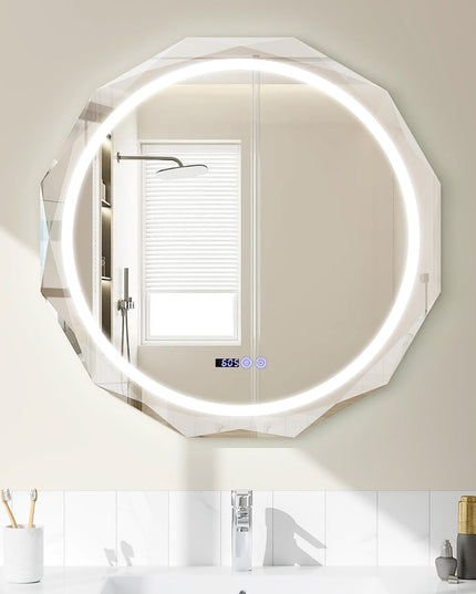 LED Bathroom Mirror, Lighted Beveled Edge Vanity Mirror Wall Mounted
