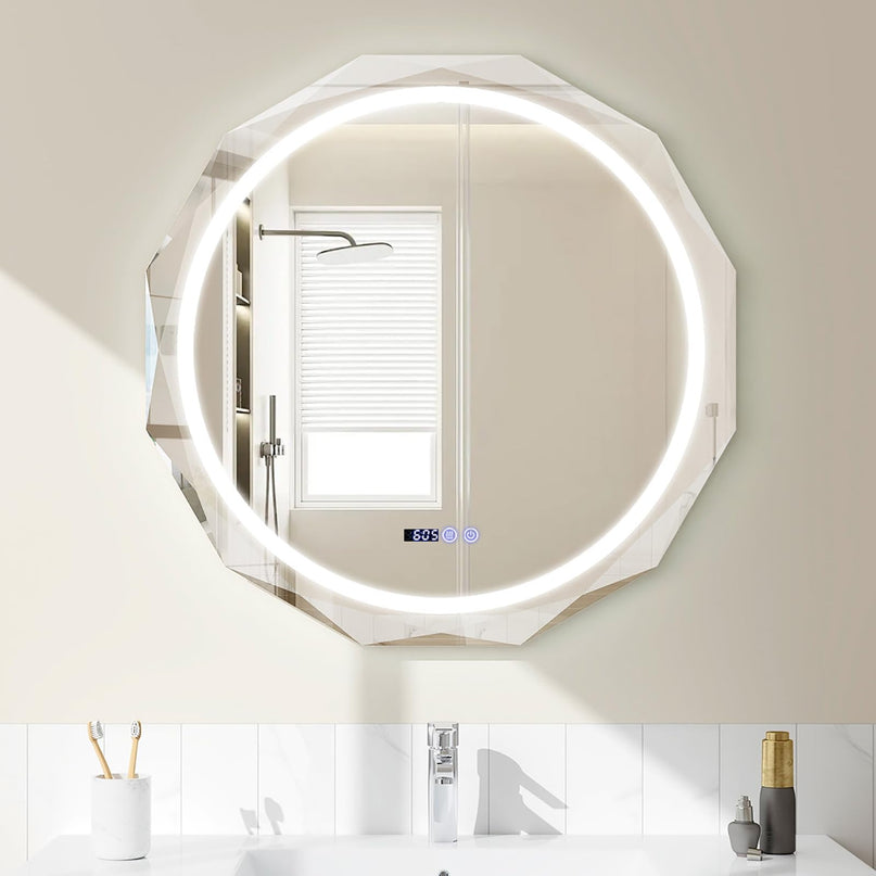 LED Bathroom Mirror, Lighted Beveled Edge Vanity Mirror Wall Mounted