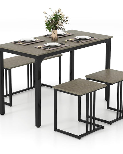 Giantex Dining Table Set for 4 Industrial Kitchen Table 2 Chairs Stool & Bench