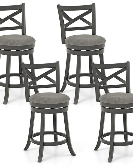 Giantex Wood Swivel Bar Stools Set of 2/4,  Upholstered Counter Height Bar Stools with X Back, Linen Cushioned Seat