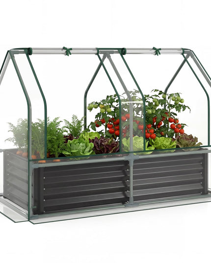 Giantex 4x2x3 FT Galvanized Raised Garden Bed with Greenhouse Cover