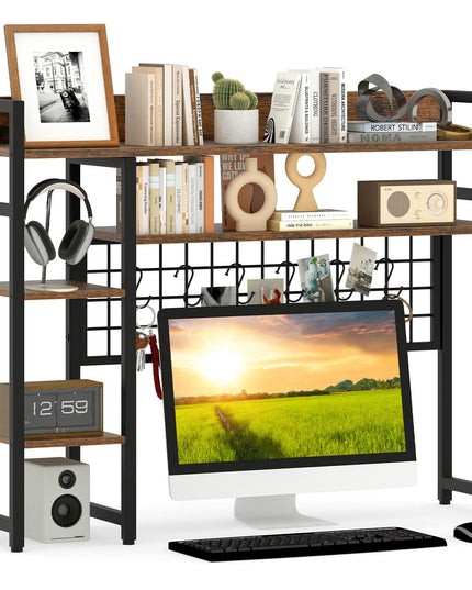 Giantex Desktop Bookshelf with 6 Movable Hooks for Home Office Dorm
