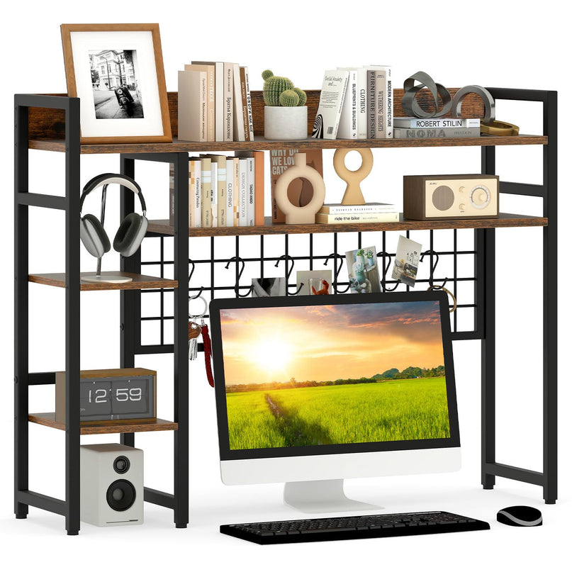 Giantex Desktop Bookshelf with 6 Movable Hooks for Home Office Dorm