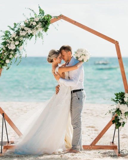 Giantex 7 FT Heptagon Solid Wood Arbor for Wedding Backdrop Stand