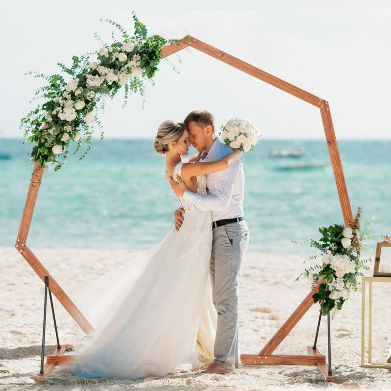 Giantex 7 FT Heptagon Solid Wood Arbor for Wedding Backdrop Stand