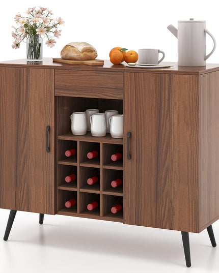 Giantex Bar Cabinet with Storage, Farmhouse Wood Buffet Sideboard, 9-Bottle Wine Rack, Drawer