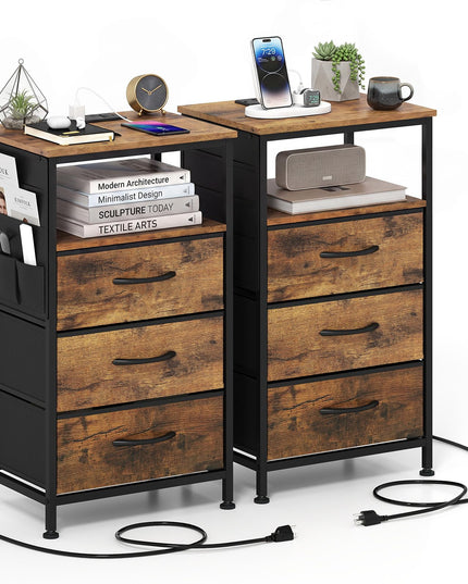 Giantex 24.5"/27.5" Nightstand with Charging Station & 1 Fabric Drawer(1/2)