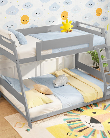 Giantex Wood Bunk Beds Twin Over Full Size, Solid Wood Floor Low Bunk Bed w/Removable Ladder