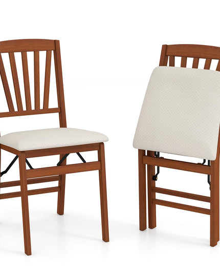Giantex Folding Dining Chairs Set of 2/4, Modern Kitchen Chairs w/Padded Seat & Slatted Backrest, Rubber Wood Frame