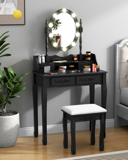 CHARMAID Girls Vanity Table with Lighted Mirror and Stool