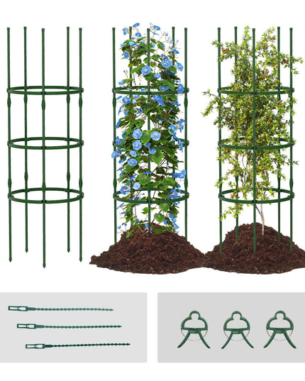 Giantex 3-Pack Tomato Cages 60.5”Hx20” PE-Coated Metal Plant Cages & Supports