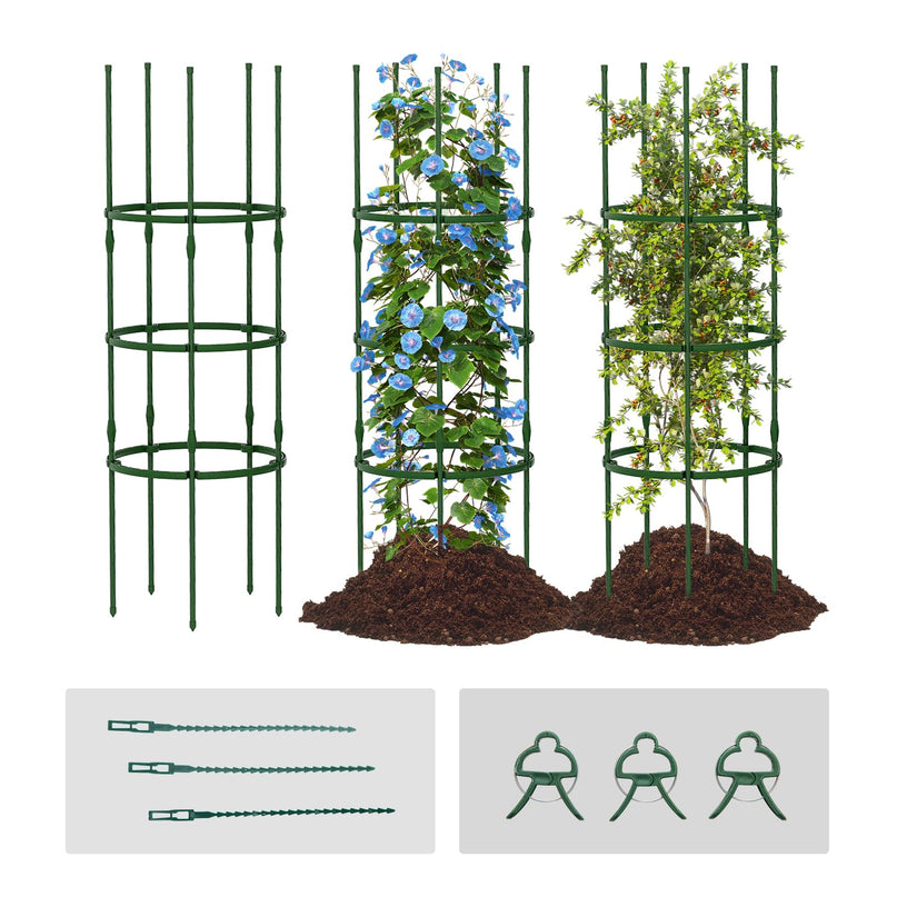 Giantex 3-Pack Tomato Cages 60.5”Hx20” PE-Coated Metal Plant Cages & Supports