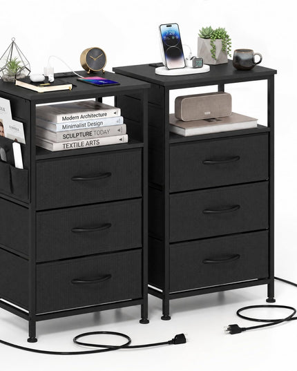 Giantex 24.5"/27.5" Nightstand with Charging Station & 1 Fabric Drawer(1/2)