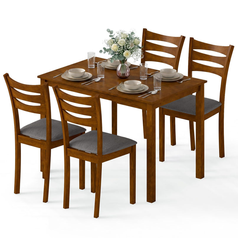 Giantex Rectangular Kitchen Table Set w/ 4 Upholstered Chairs for 4