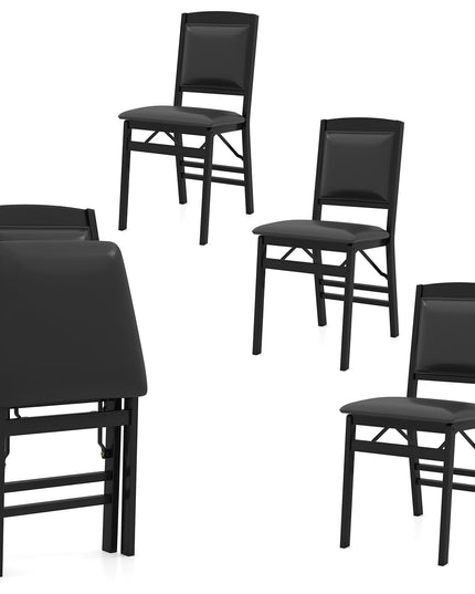Giantex Folding Dining Chairs Set of 2/4 Black Wood Kitchen Chair w/Padded Seat