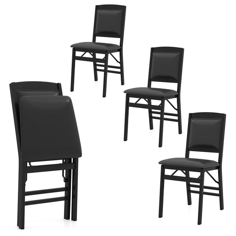 Giantex Folding Dining Chairs Set of 2/4 Black Wood Kitchen Chair w/Padded Seat