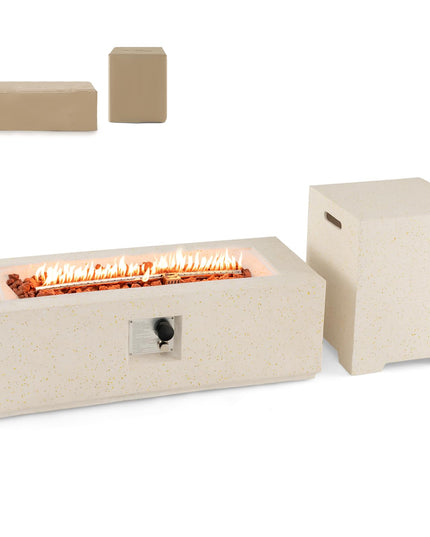 Giantex 42" Propane Fire Pit Set - 2-Piece Outdoor Gas Fire Pit Table w/Hideaway Tank Cover, 50,000 BTU Terrazzo Fire Table for Outside