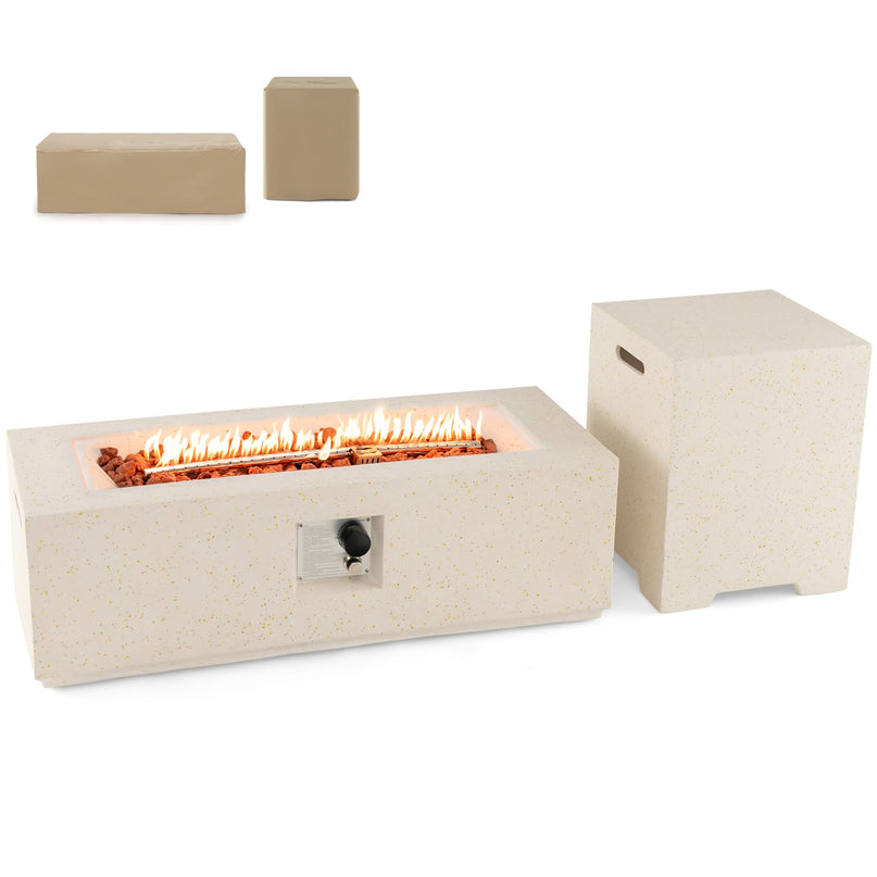 Giantex 42" Propane Fire Pit Set - 2-Piece Outdoor Gas Fire Pit Table w/Hideaway Tank Cover, 50,000 BTU Terrazzo Fire Table for Outside