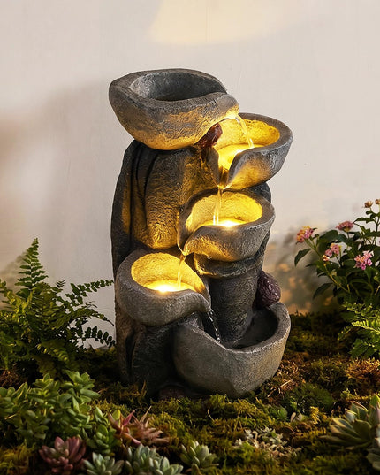 Giantex 5-Tier Outdoor Water Fountain with Lights