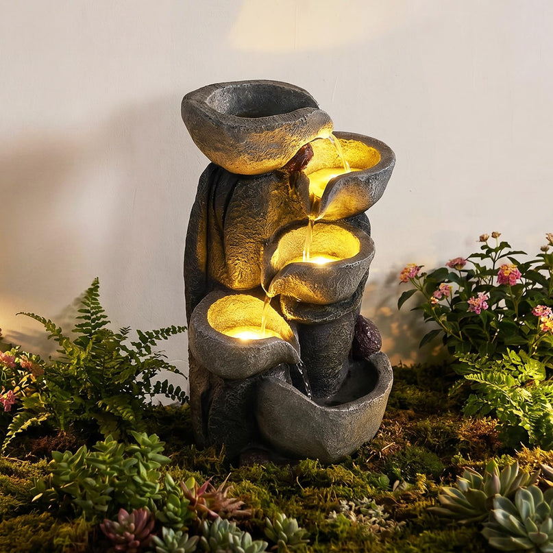 Giantex 5-Tier Outdoor Water Fountain with Lights