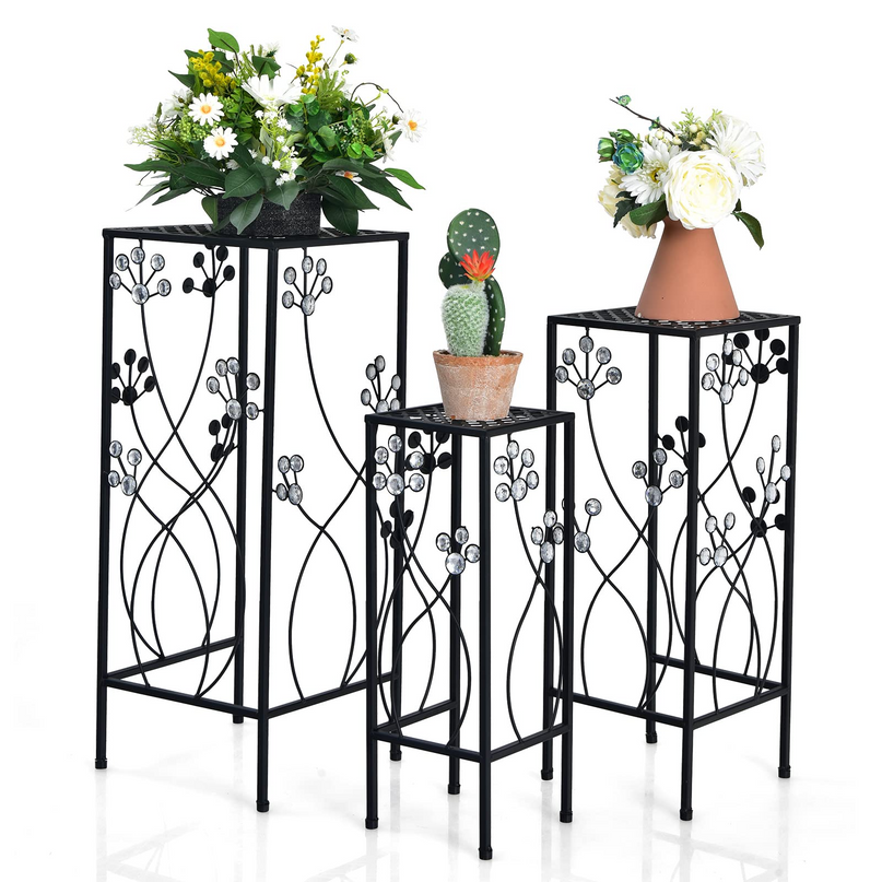3 Pieces Flower Pots Display Rack with Vines and Crystal Floral Design