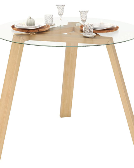 Giantex Round Glass Dining Table for 4 - Small Coffee Table with Rubber Wood Frame