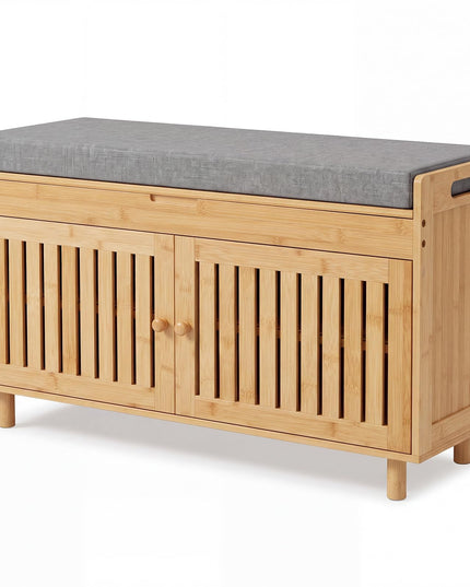 GIANTEX 36" Bamboo Shoe Storage Bench with Lift Top & Cushion