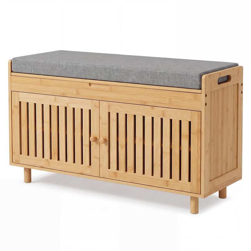 GIANTEX 36" Bamboo Shoe Storage Bench with Lift Top & Cushion