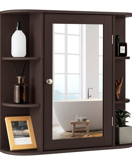 Giantex Medicine Cabinet, Mirror Bathroom Cabinet with Single Door, 3 Adjustable Shelves, Storage Cabinet for Hallway, Living Room